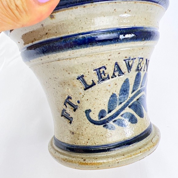 Vintage Fort Leavenworth Pot Stoneware Hand Thrown Pottery Grey Blue Crock - Picture 4 of 13